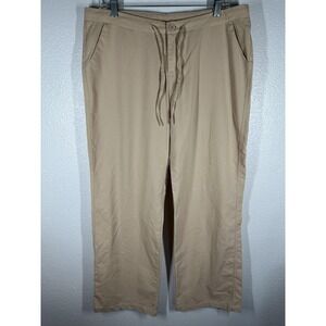 Flamingo Pants Womens XL Beige Khaki Flax Straight Leg Drawstring Waist Casual